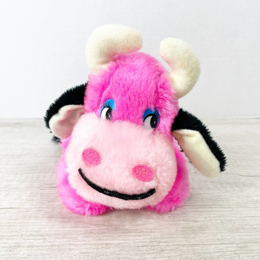Vintage Mighty Star Pink Cow Bull Plush Stuffed‎ Animal Soft Toy 8" Flawed Rare
